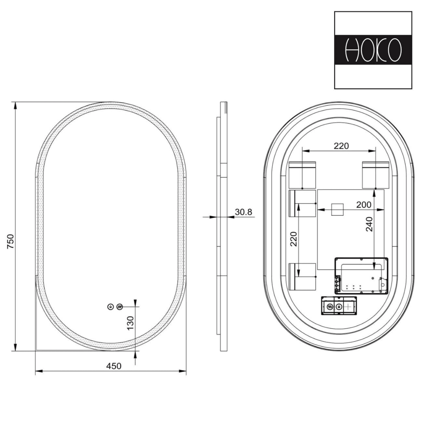 Badkamerspiegel Ovaal Zwart 45 x 75 cm – Anti-Condens & Inbouw Led Horizontaal/Verticaal