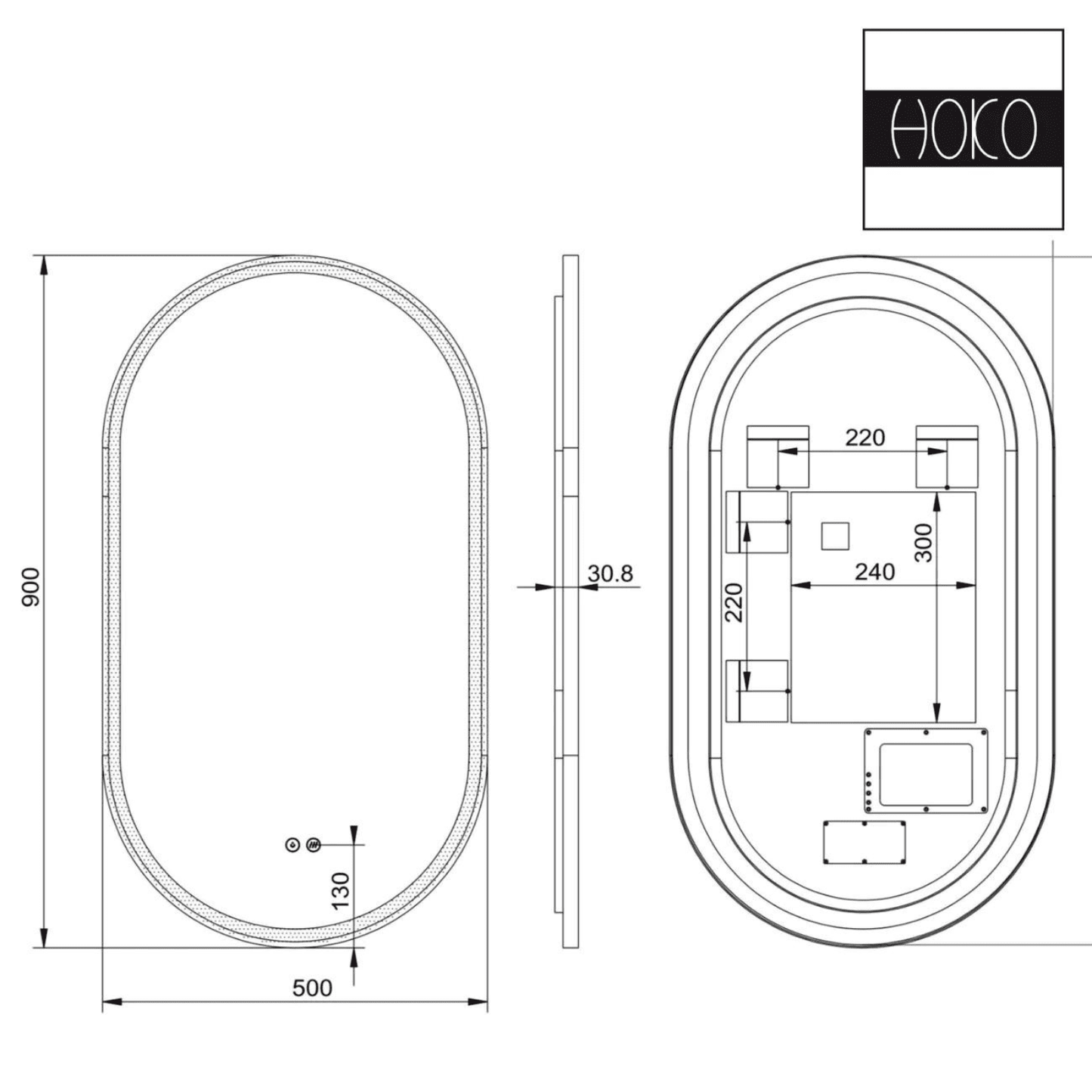 Badkamerspiegel Ovaal Zwart 45 x 75 cm – Anti-Condens & Inbouw Led Horizontaal/Verticaal