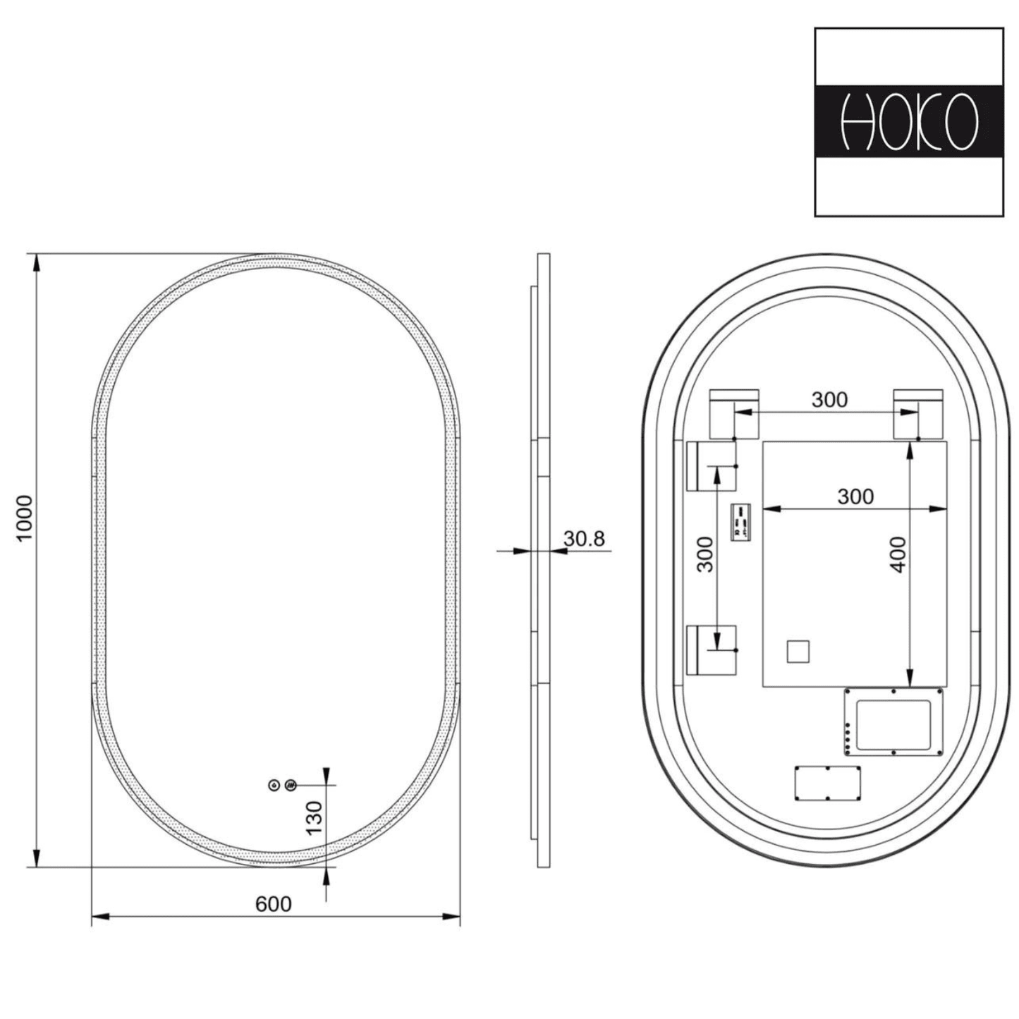 Badkamerspiegel Ovaal Zwart 45 x 75 cm – Anti-Condens & Inbouw Led Horizontaal/Verticaal